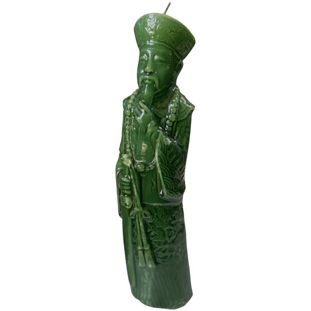 Vintage 70s Emperor Candle Green Male Jade-Colored Wax Distressed 9 in